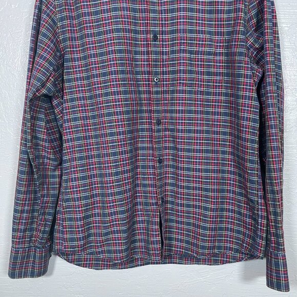 UNTUCKit Men L Walker Road Blue Red Plaid Long Sleeve Button Up Shirt Slim Fit - Picture 2 of 9